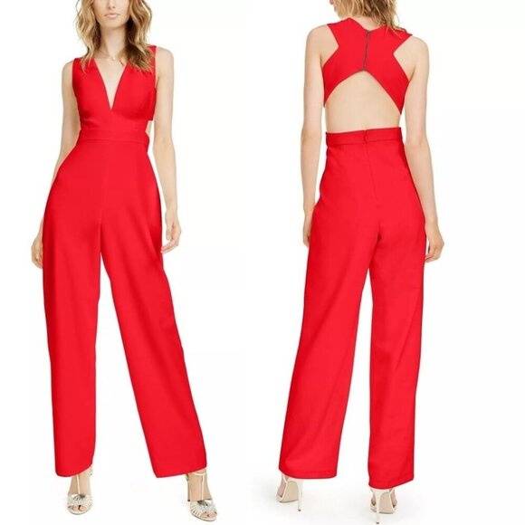 Aidan Mattox‎ Jumpsuit Women 8 Geranium Halter V Neck With Skirt NWT Party - Picture 2 of 15